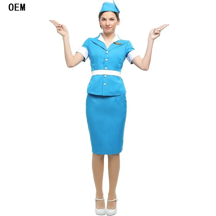 Vente en gros, ensemble sexy pour femmes, uniforme érotique de pilote d'avion bleu marine, costume d'hôtesse de l'air, vente en gros