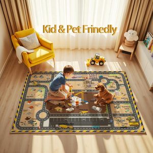 אתר בנייה ילדים לשחק מחצלת 5x7 non-החלקה חינוכית דמוית צמר קריקטורה ערימה נמוכה מכונת כביסה לפעוטון לילדים חדר - Product Image 4