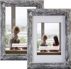 A4 resim çerçeveleri 2 Set, gerçek cam ile beyaz katı ahşap çerçeve, ekran resimleri 6x8 Mat veya Mat olmadan 8.3x11.7 - Product Image 1