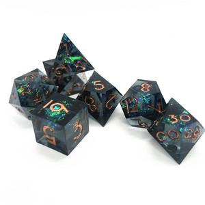 透明シャープエッジ多面体ダークブラックグリーングリッターコアダイスセット7個DNDゲームダイスセットRPGボードゲーム - Product Image 6