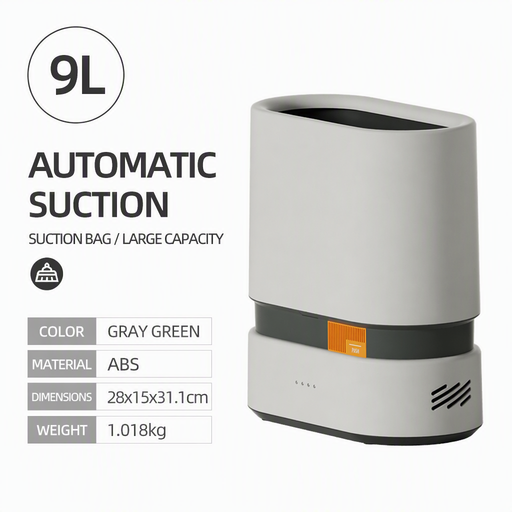 9l gray green oval trash can-automatic bag laying-ambient