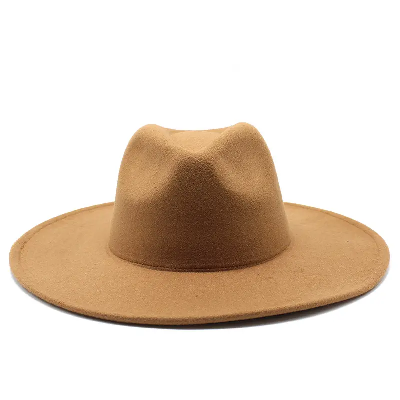 Sonbahar lüks moda Logo özel baskı ütülenmiş Unisex büyük geniş düz şapka bayan moda demir kadın yünlü fötr şapka şapkalar