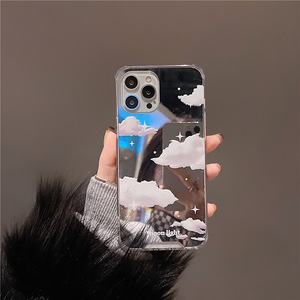 Sevimli 3D beyaz bulutlar ayna şık telefon iPhone için kılıf 13 12 11 Pro XS Max X XR 7 8 artı darbeye yumuşak arka kapak 15 kılıf 15 vaka 16 - Product Image 3