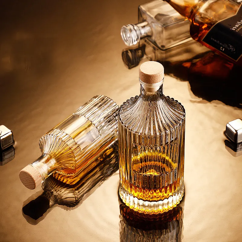 Bottiglie di vetro di alta qualità rotonde trasparenti da 1 litro trasparenti vuote Vodka liquore Gin Rum Tequila Spirits