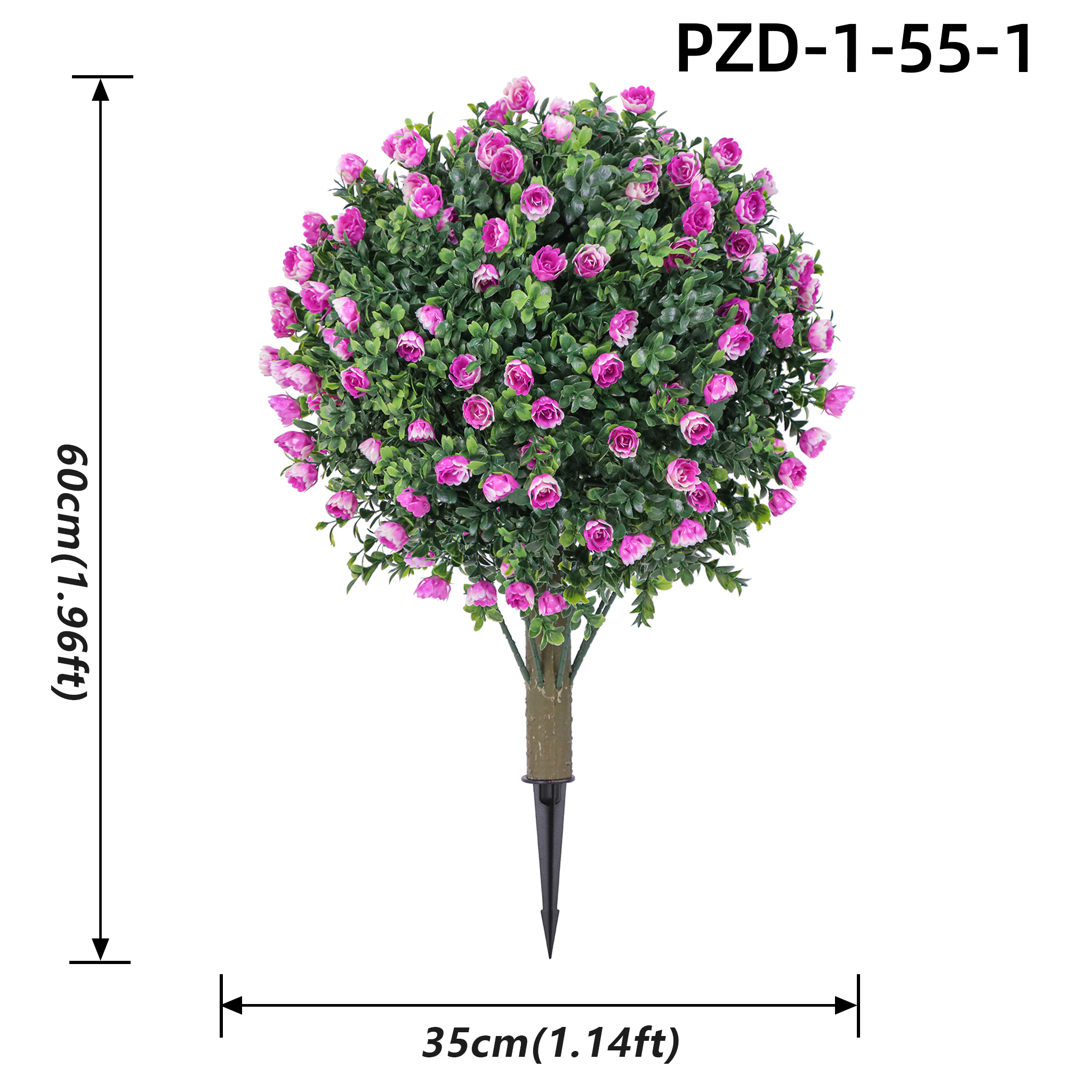Purple Artificial Rose Topiary Flower Ball With Ground Spike