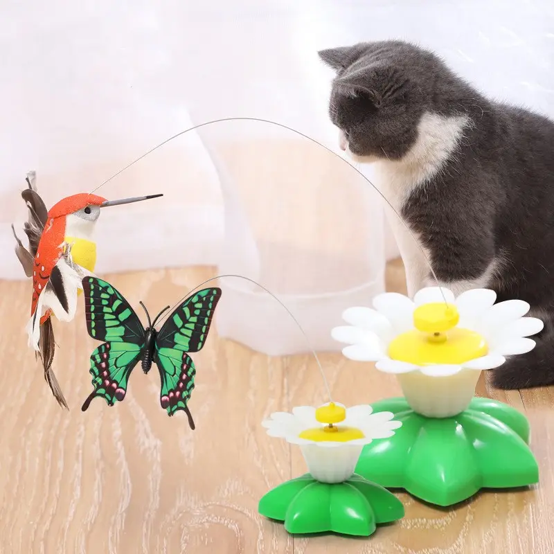 Factory Spot Wholesale Funny Smart Auto Rotating Cat teaser Flying Birds and Butterflies Around Fresh Cat Toys