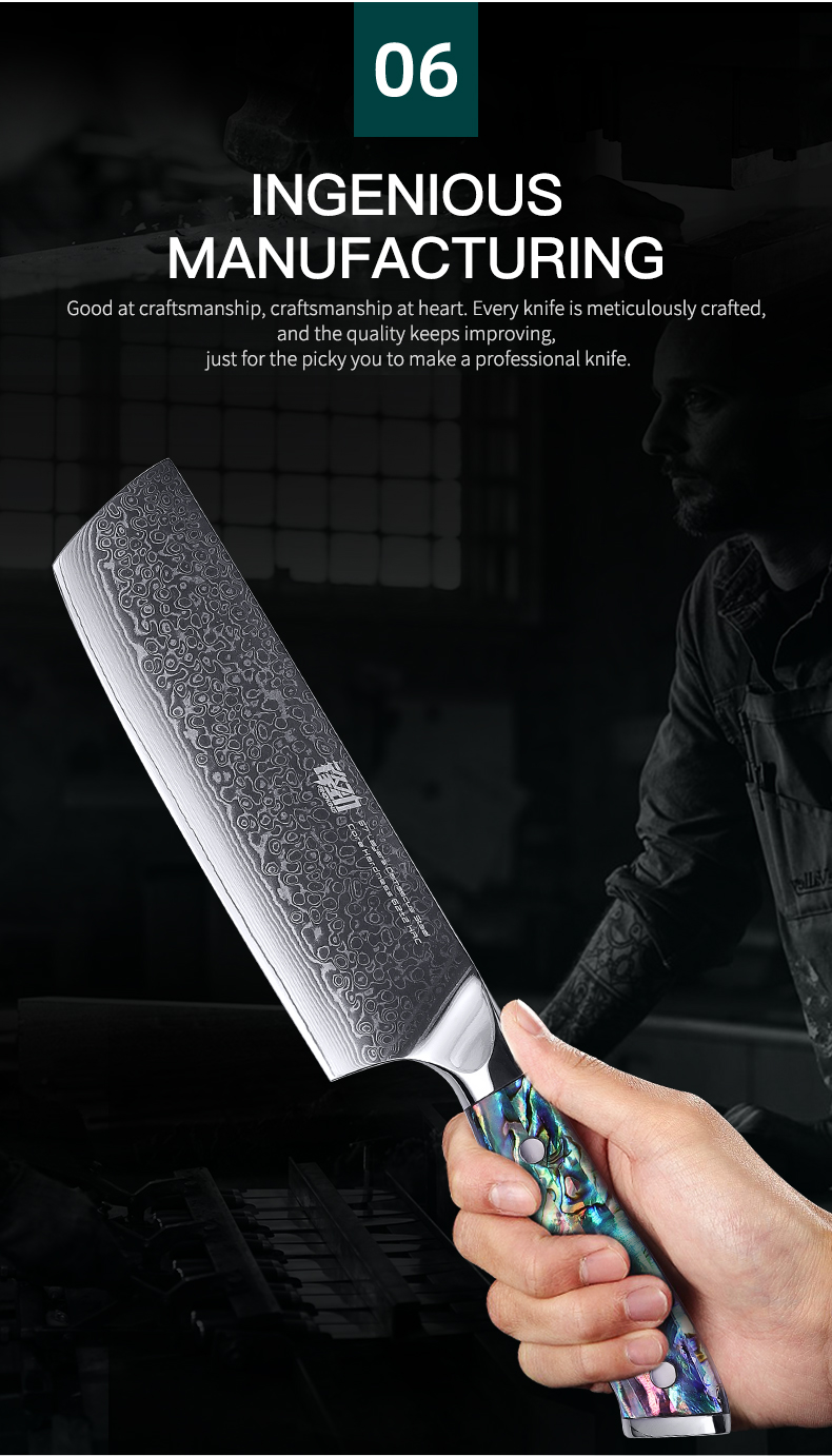 FINDKING Gorgeous Series 67 Layers Damascus Steel Chef Kitchen Knives Abalone Resin Handle 7 Inch Cleaver Nakiri Knife