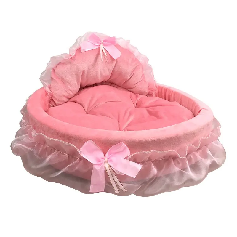 Hot Sale Removable Pet Bed New Cute Design Bow Lace Princess Dog Kennel Soft Winter Warm Cat Bed