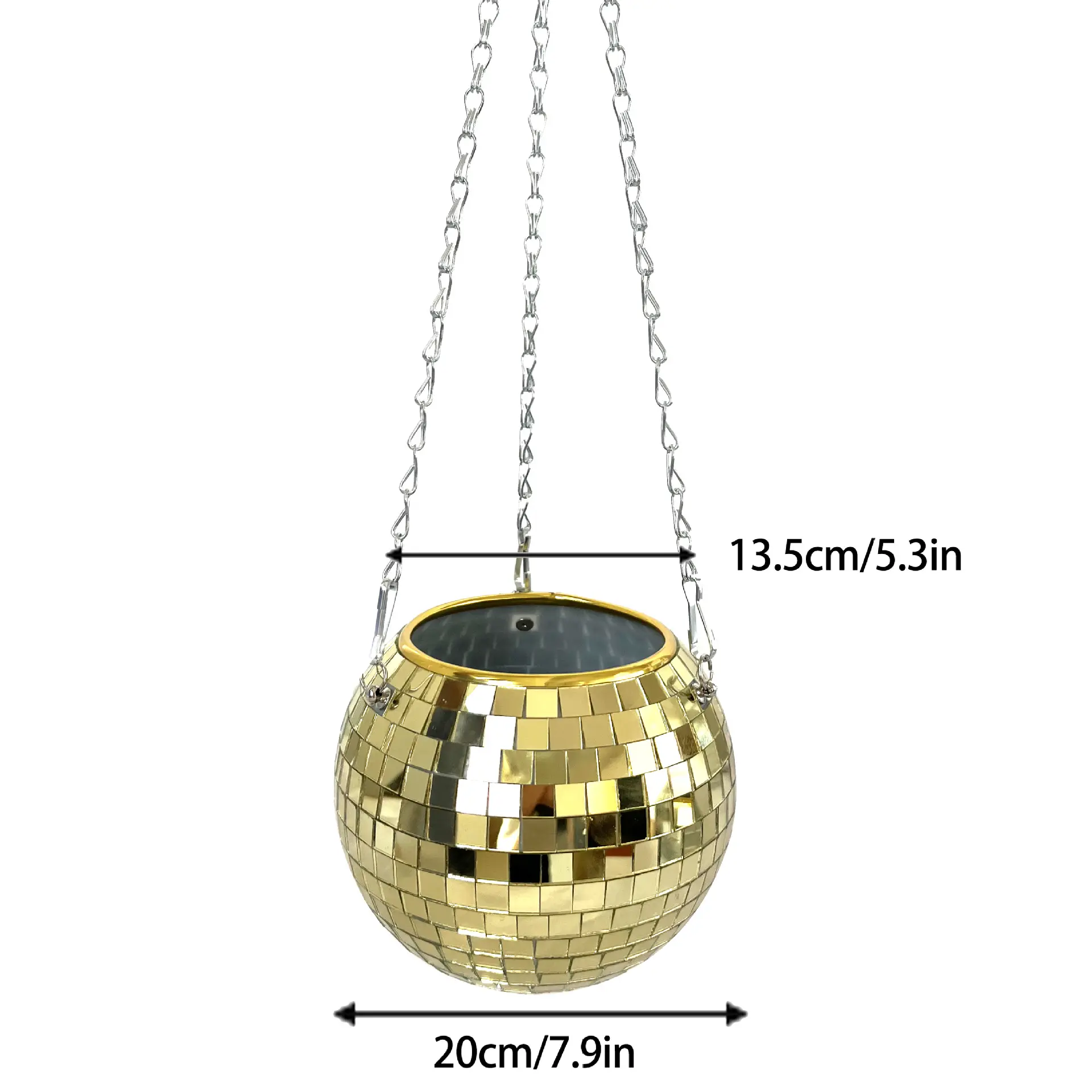 SY1W Discoteca Espelho Bola Planta Redonda Pendurado Vaso de Flores com Metal Macrame Corda Pendurado Furo de Drenagem para Decoração de Casa