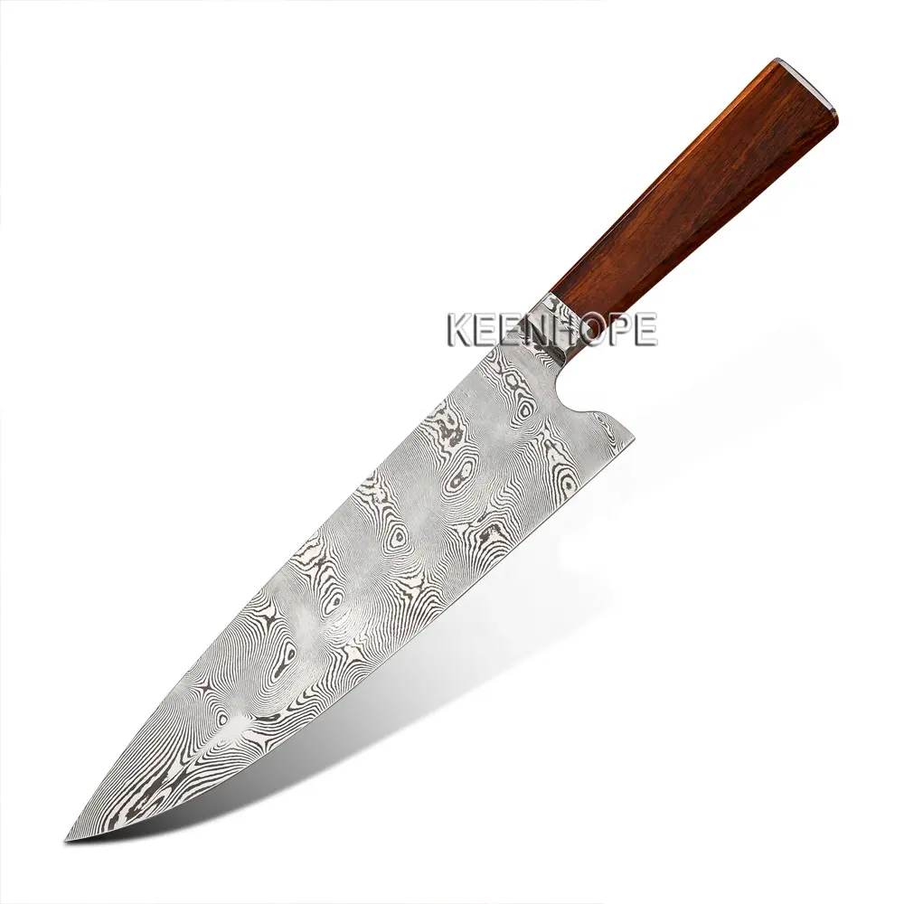 Couteau de Chef de luxe RWL34 en acier damas à motif de torsion Dense avec manche en bois de fer du désert des états-unis, 8 pouces
