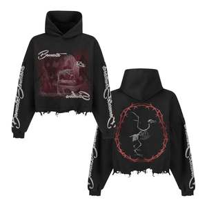 Nhà Sản Xuất Chất Lượng Cao Nặng Thời Trang Đường Phố Cotton Quá Khổ Cổ Điển Rửa In Saint Nước Mắt Terry Người Đàn Ông Của Hoodies & Áo Nỉ - Product Image 3