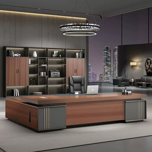 Hiện đại điều hành văn phòng bàn thiết lập với kệ sách lưu trữ sang trọng Gỗ Veneer quản lý bảng với ngăn kéo và ghế da - Product Image 5