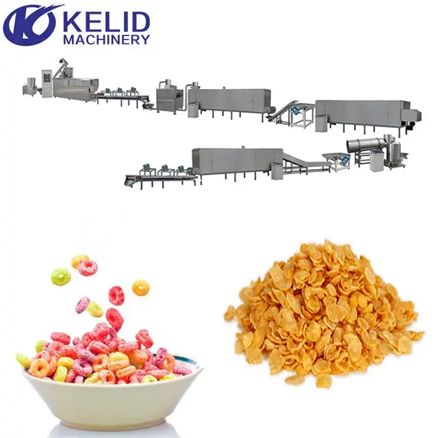 Automatic Puffing Breakfast Cereal Manufacturers Making Machine Corn Flakes Extruder Making Machine