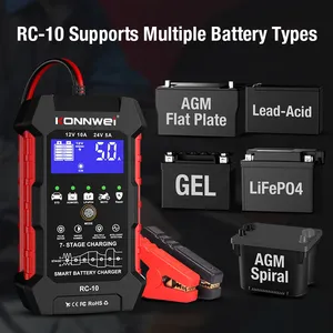 KONNWEI RC-10 12V 10 A 24V 5A caricabatteria per auto pieno automatico ricarica rapida carica carica batterie al piombo Gel AGM acido - Product Image 4