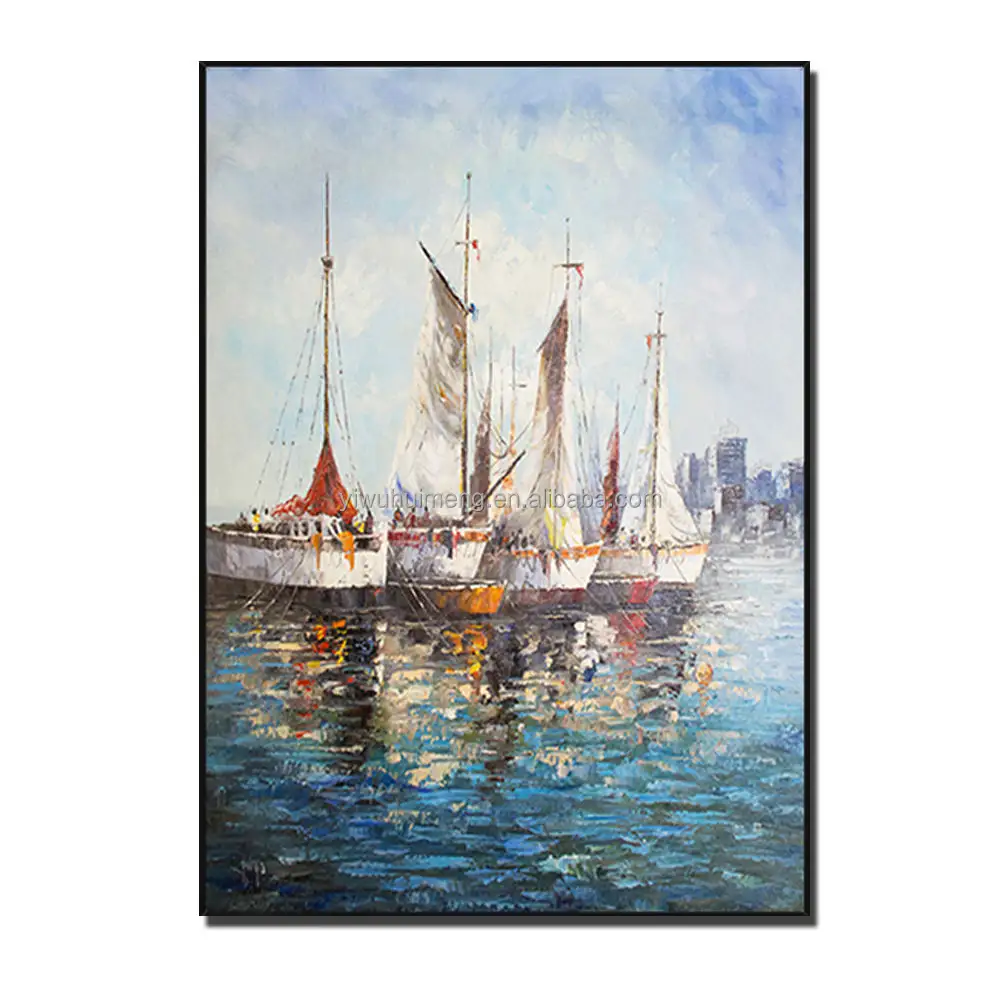 100% dipinto a mano barca a vela paesaggio marino astratto decorativo struttura spessa astratta barche a vela pittura di paesaggio