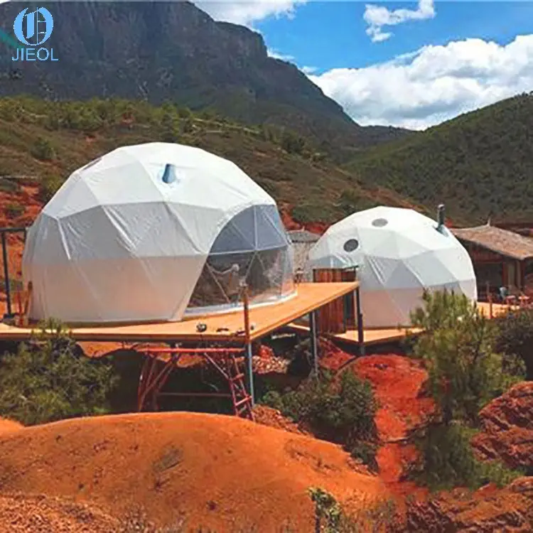 Most Popular 6M Dome House Geodesic Dome TentとExhaust Solar FanとGlass Door