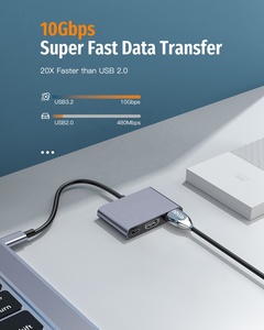 2024 mejores accesorios de computadora 3 en 1 USB C HUB con adaptador de 4K30Hz y USB 3,2 10Gbps hub de datos