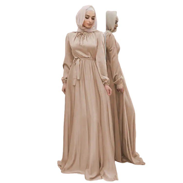 Recién llegado, elegante vestido de satén con columpio, falda larga con cuello levantado pequeño a la moda para mujer, vestido étnico musulmán, bata abaya