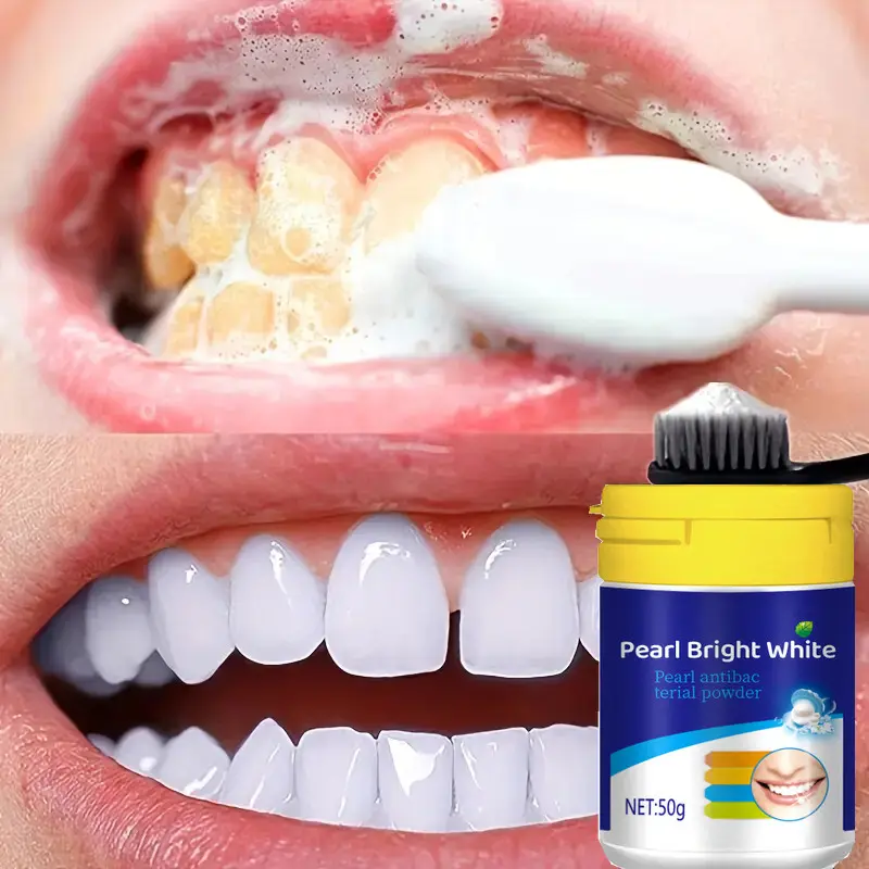 Kit de dientes portátil de 50g, polvo de carbón activado negro de grado alimenticio con sabor a menta para blanquear los dientes