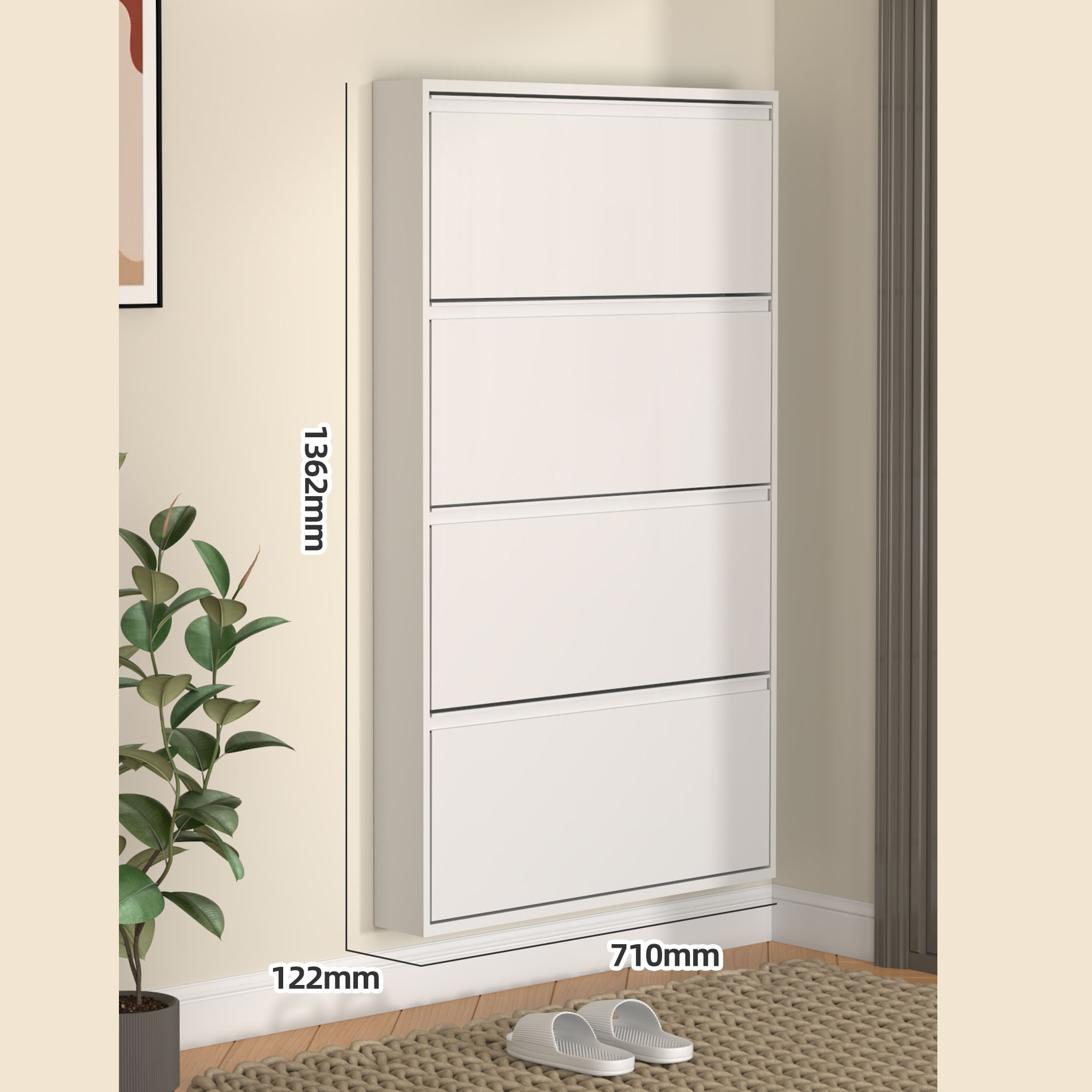 Armoire à quatre seaux de 12 cm, blanche, muette, 710 de large
