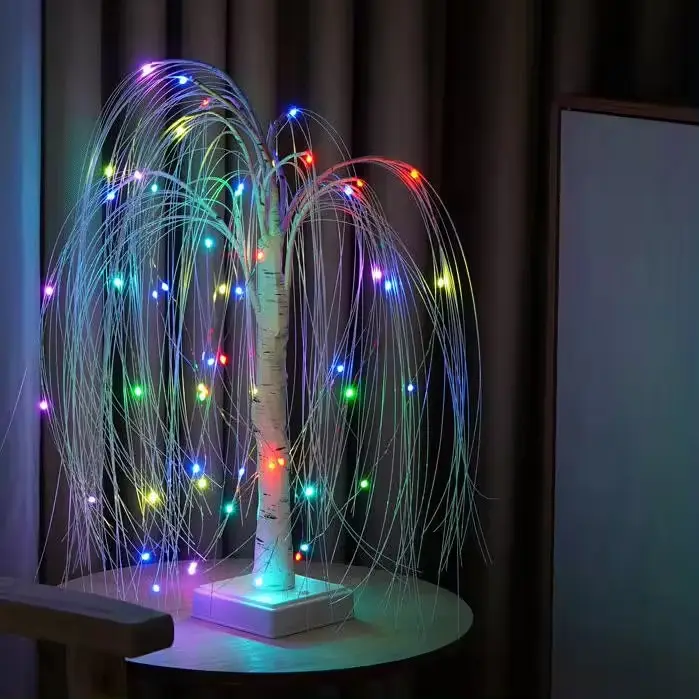 Farbenfrohes Weidenbaumlicht mit Fernbedienung 60 LED USB Tischbaumlicht künstliche Baumlampe Weihnachtsbeleuchtung