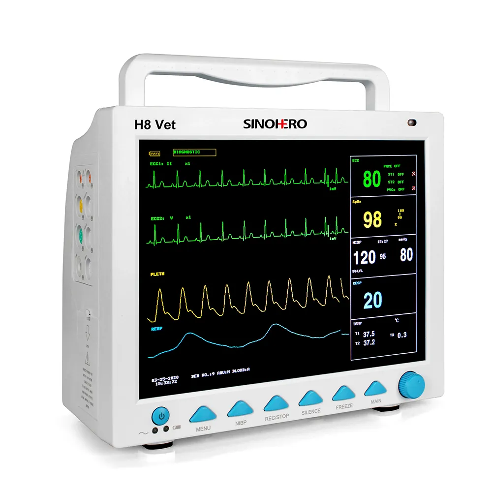 12.1 polegadas Monitor Paciente Veterinária Vet Portátil Multi-parâmetro SINOHERO H8-VET 6 Multiparamétrico Paciente Monitor