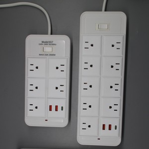 批发美国标准电源插头插座，带7个交流插座和2个Usb a型插座电源条OEM品牌酒店
