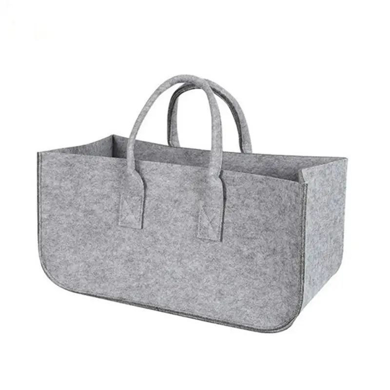 Meilleures ventes sac à provisions gris durable recyclé avec logo personnalisé sac de bois de chauffage en feutre panier de rangement en feutre