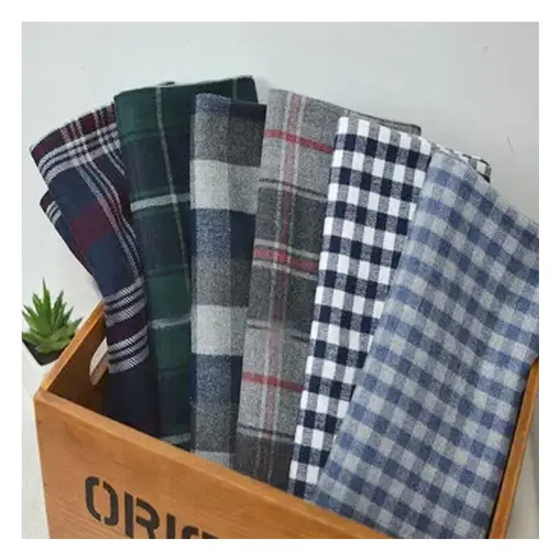 Stock Lot 100% Benang Katun Dicelup Tenunan Kotak-kotak Cek Kain Shirting