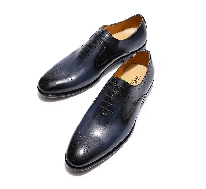 Fatti a mano in Stile Italiano pattini di vestito Classico Wingtip Oxfords migliori marche per gli uomini