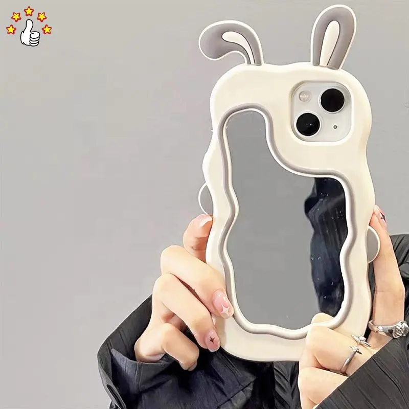 Mignon Maquillage Miroir Téléphone Cas Sac Avec Oreilles De Lapin Doux Silicone Antichoc Étanche Estuches Para Celular