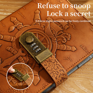 Personalizable Vintage hecho a mano viaje A5 en relieve 3D patrón Pu cuero bloqueable cuaderno diario de negocios con cerradura - Product Image 3