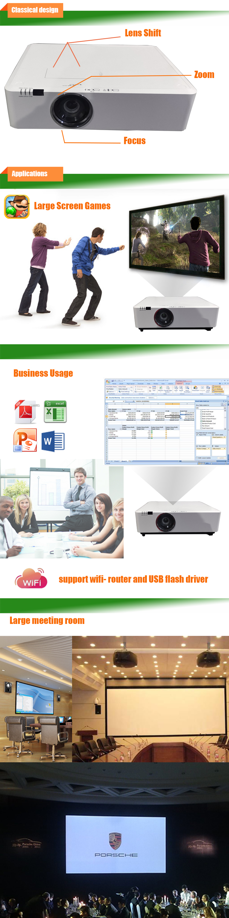 20000-40000 hrs  HLD wifi WXGA 1280*800 LCD 7000 lumens projector