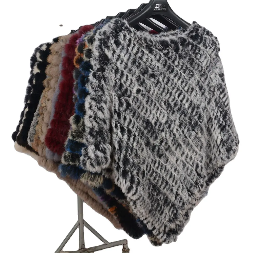 Poncho in pelliccia di coniglio triangolo colorato New Fashion Real Rabbit Fur Women Cape