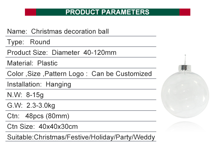Design 8cm Shatterproof Christmas Decoration Ball Christmas Tree Clear Balls