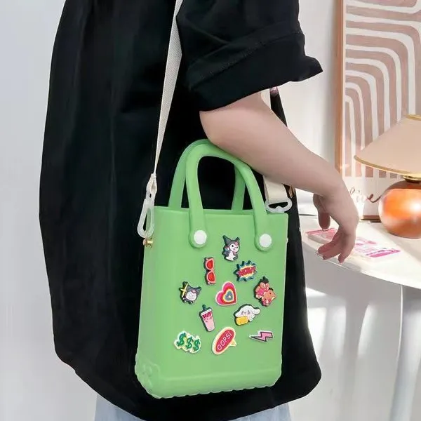 Popular EVA Tote pequeña cesta de la compra encantos para zapato Bog bolsa con agujeros playa silicona zapato encantos bolsa monedero caramelo bolso