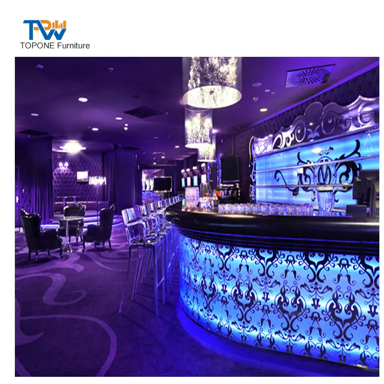 Commercial Hookah Lounge Nightclub Furniture LED Bar Counter for Sale Colorful RGB LED Light Hotel Bar Counter Nightclub
