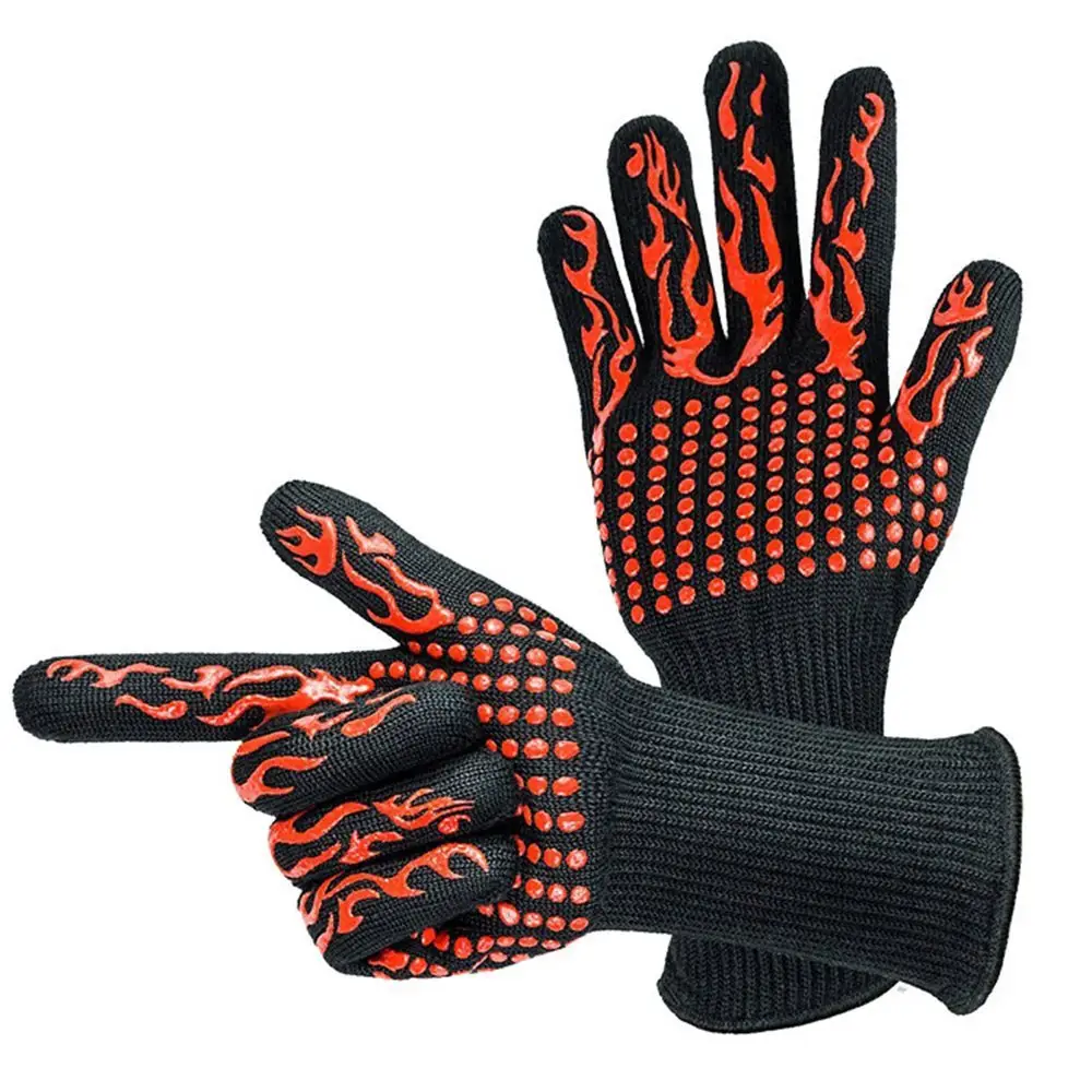 Хит продаж, безопасные перчатки 1472F для барбекю, силиконовая кожаная перчатка для барбекю, черные кухонные перчатки