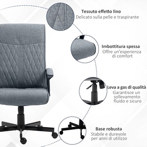 Vinsetto回転オフィスチェアロッキング機能と調整可能な高さ65x72x102-112.5cmグレー