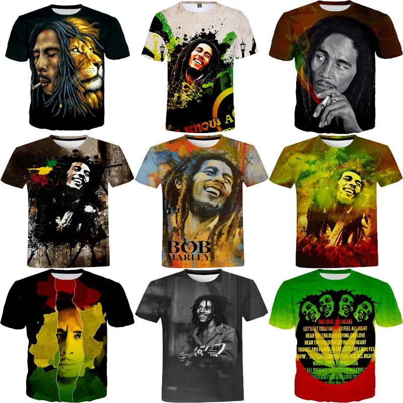 Camiseta estampada de hip hop, camisetas masculinas de impressão digital bob marley 3d, com logo customizado