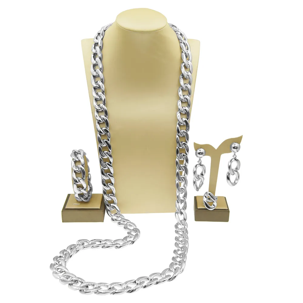 Yulaili Set di gioielli di moda lungo catena cubana gioielli collana di lusso bracciale anello orecchino Set donne e uomini regali