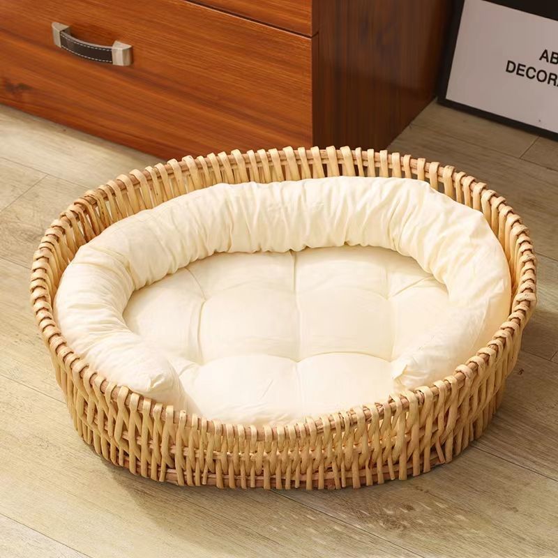 Nido ovalado de mimbre + cojín + almohada de tiro