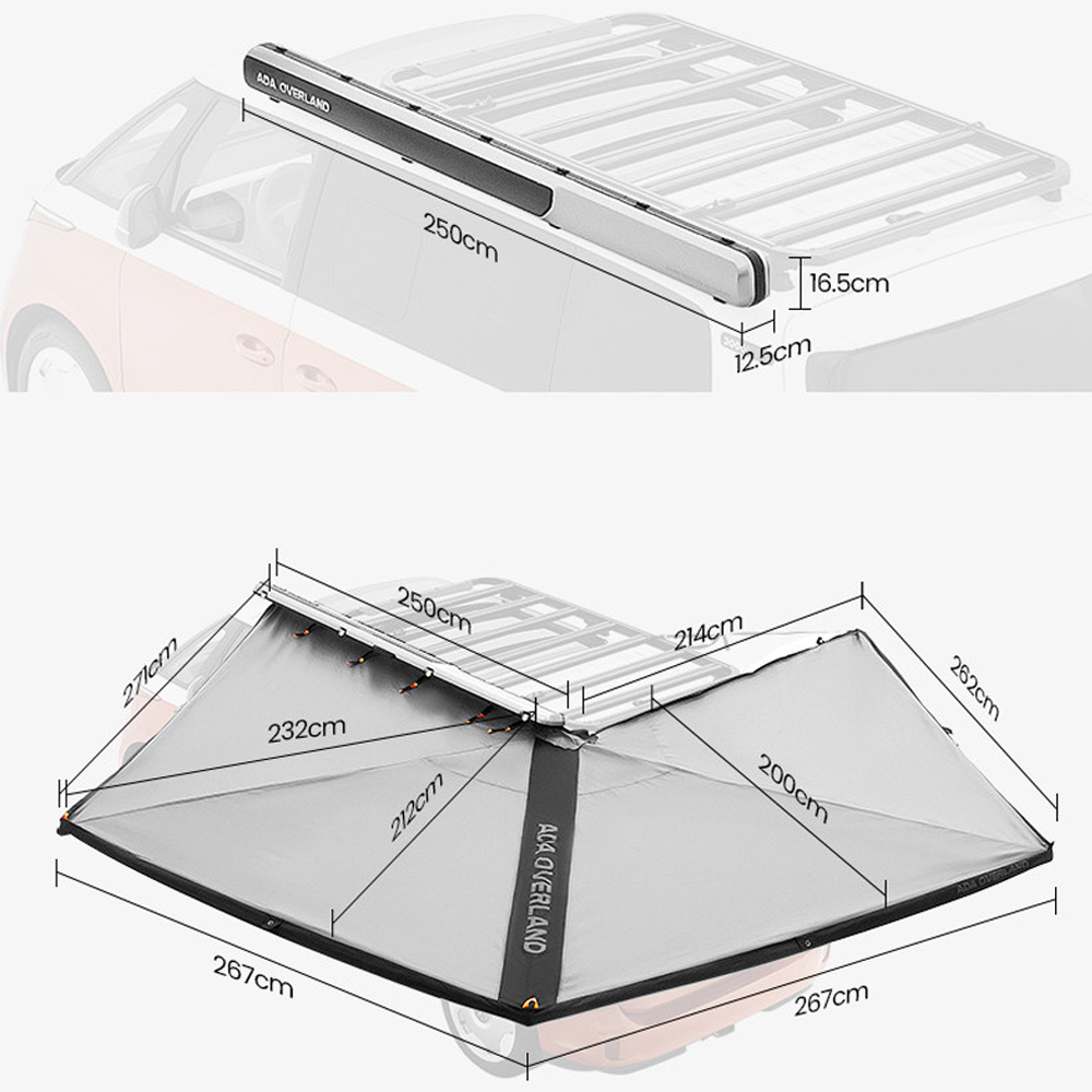 Auvent à coque ABS : 250 cm * 270 degrés