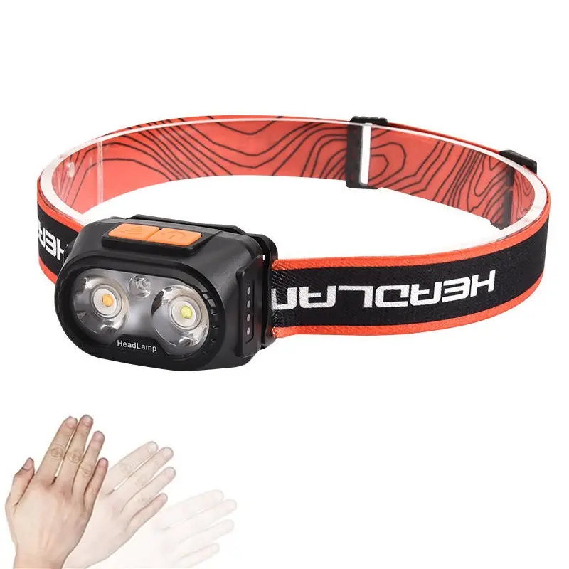 Nouveau Puissant Type C Rouge Blanc Tête Torche Lampe 18650 Capteur Led Camping Étanche COB LED Induction Phare Rechargeable