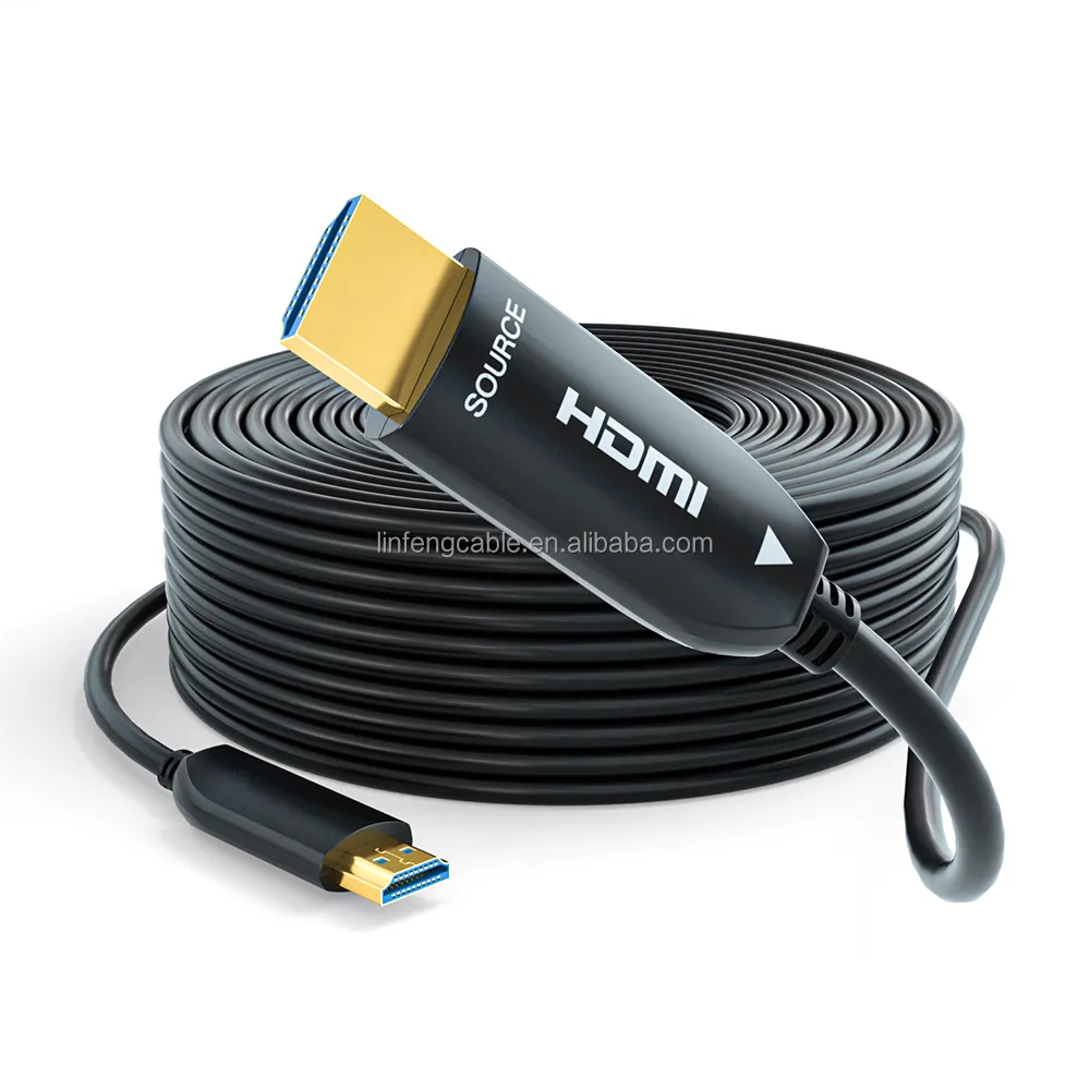 Kabel serat optik HDMI AOC 4K 60HZ 2.0 kualitas tinggi dapat disesuaikan panjang untuk proyektor HDTV PC 10m 15m 20m 30m 50m 70m 100m