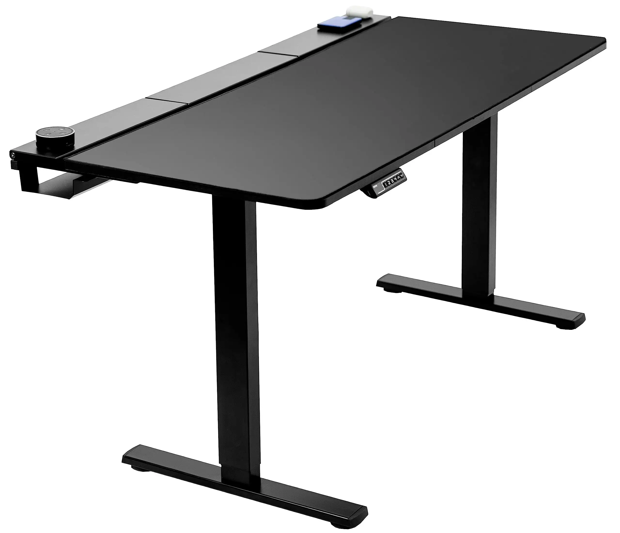 Venta al por mayor de nuevas características Altura de escritorio eléctrica ajustable, bandeja de cable oculta incorporada y almohadilla de tamaño completo, marco negro