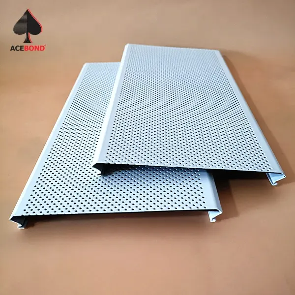 Teto suspenso de tira AceBond Teto falso excelente resistência à corrosão retângulo de metal de alumínio perfurado moderno
