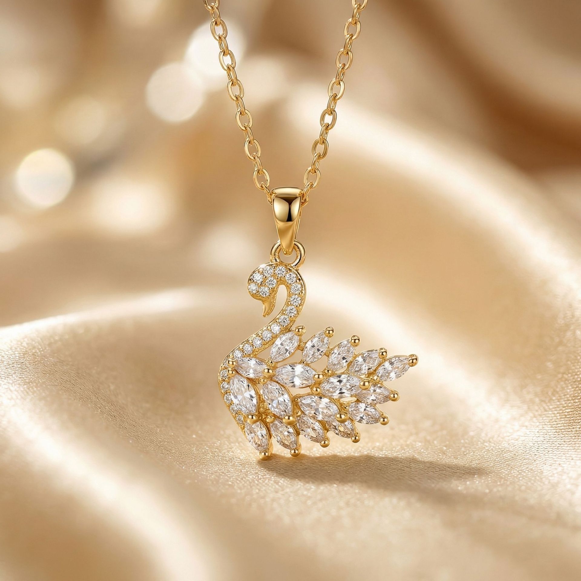 201Full Diamond White Zircon Cigno in oro