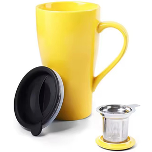 17オンスシンプルソリッドカラープレーンラージセラミックミルクティーコーヒーカップハンドル付き - Product Image 1