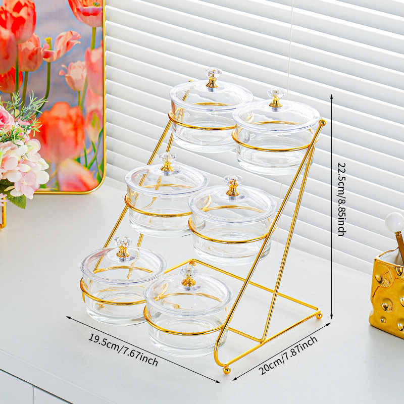 6 disques en verre, motif escalier transparent, support doré
